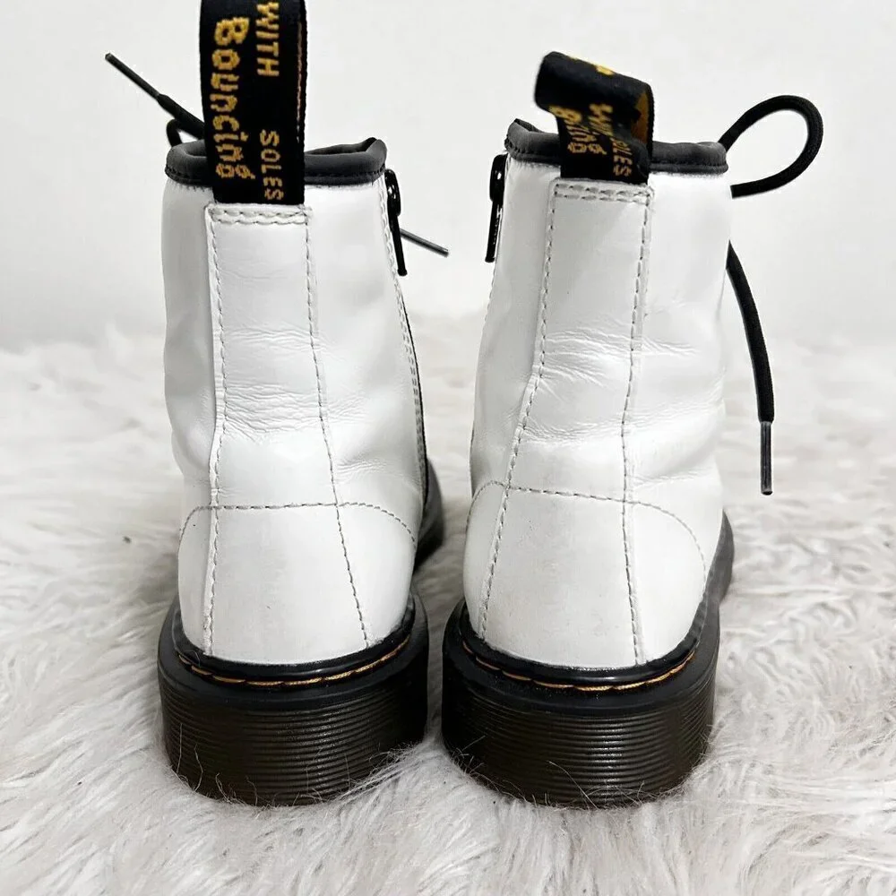 Dr. Martens 1460J Combat Boots Youth Size 3 US White‎ Leather Lace Up Side Zip